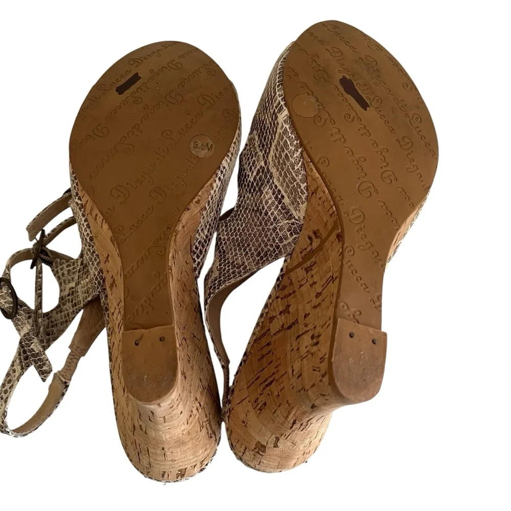 Diego di Lucca Collection "Collezioni" Brown Leather Snakeskin Wedge Sandals 6.5 - Picture 9 of 9